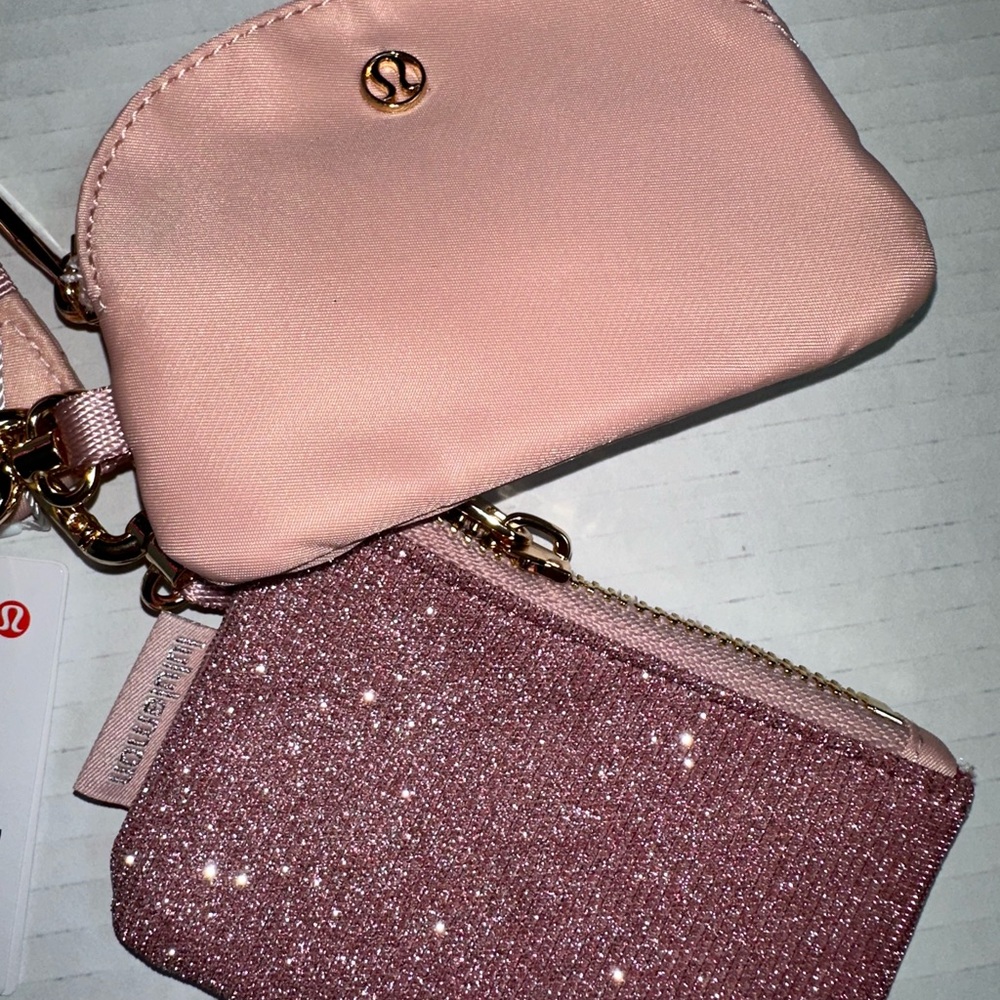 Lululemon Dual Pouch Keychain wristlet Bags in pink glitter sold out